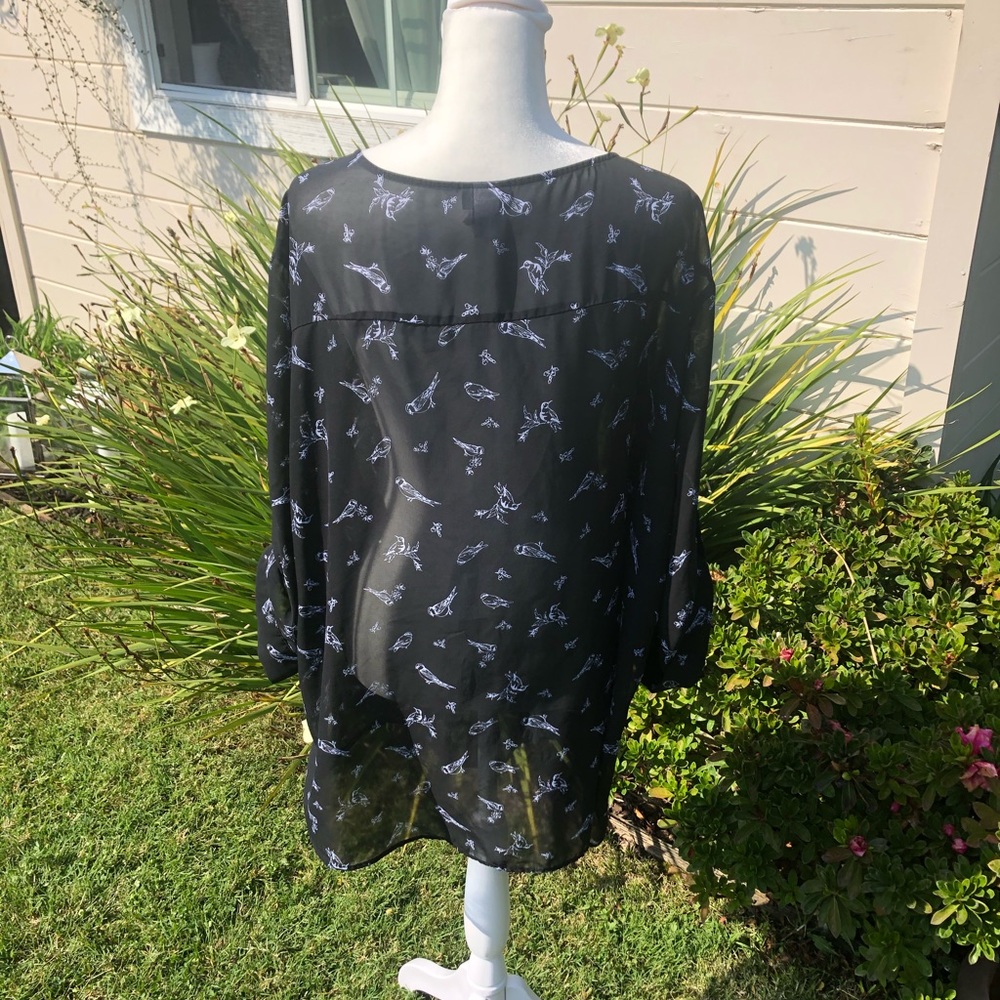 Sheer Patterned Blouse Half Button Up By Torrid - image 3